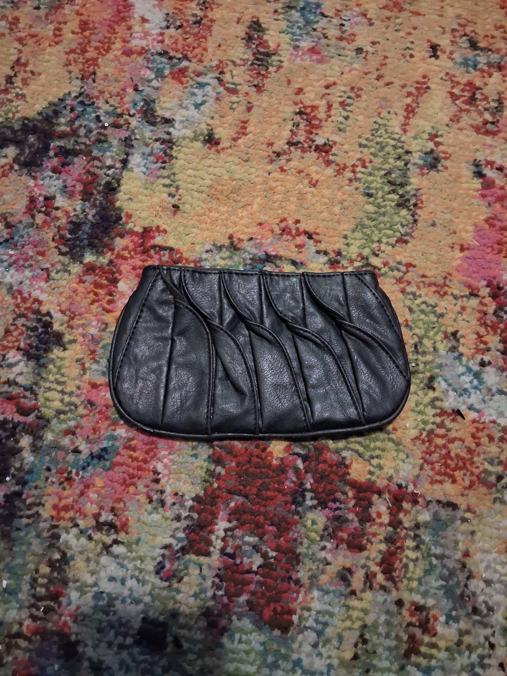 New York & Company Black Pleated Leather Clutch